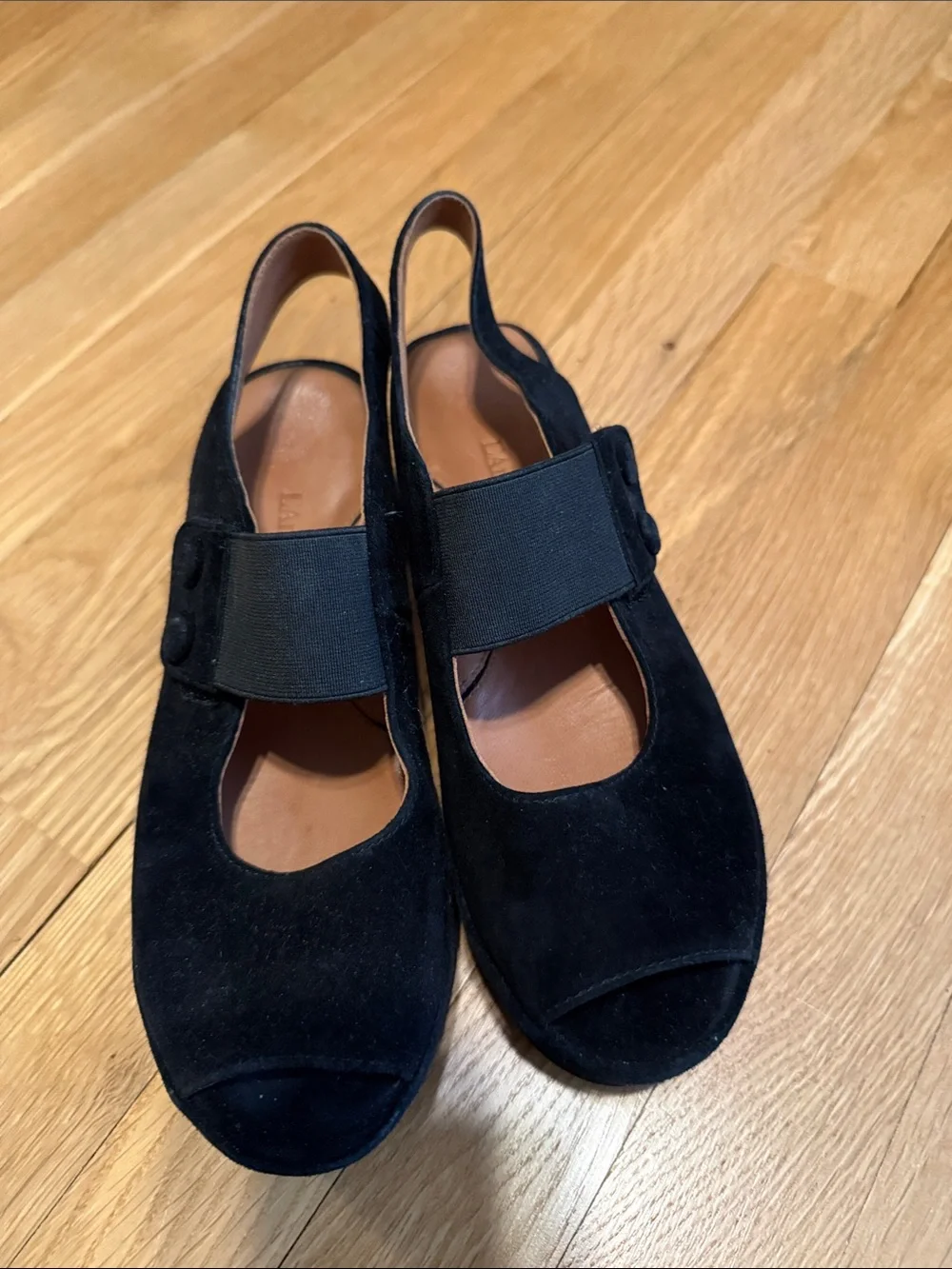 Women’s Black Suede Platform Slingback Sandals with Elastic Strap